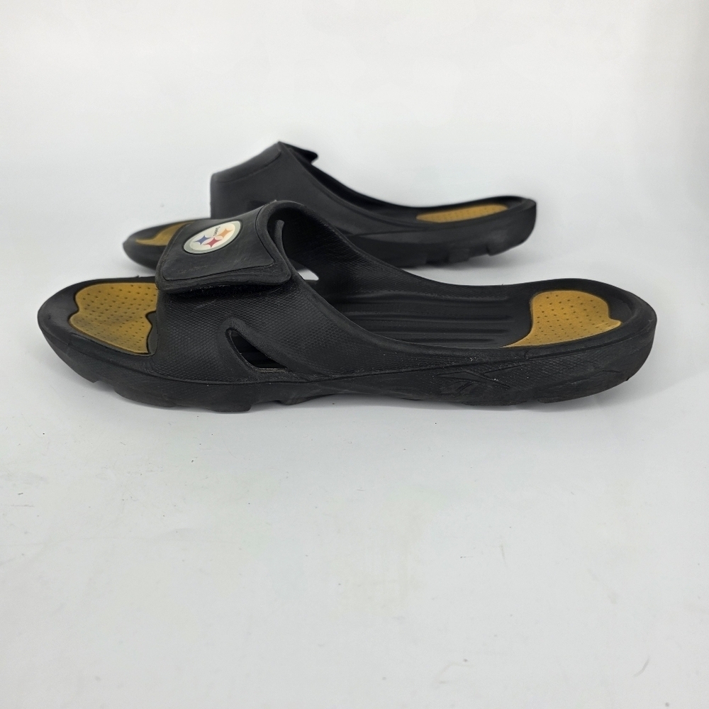 Pittsburgh Steelers Slides M 13 W 14 Shoes Black Gold Adjustable Logo